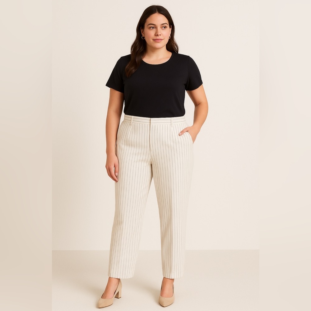 Emma James White Pinstripe Dress Pants Size 16 Business Casual Office Core